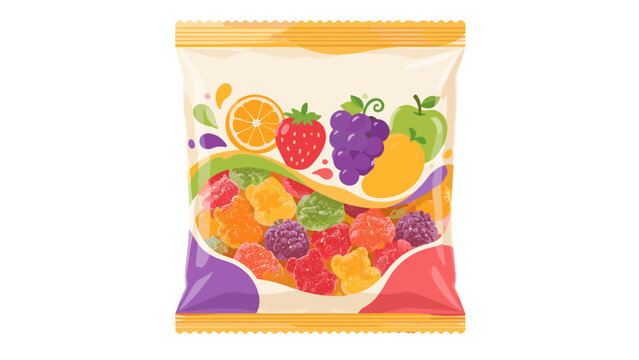 Fruit gummy candy bag with assorted jelly sweets vector
