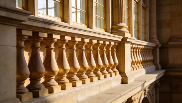 entablature. Classical architecture cornice featuring conical guttae details under soft window light. real-estate listings.