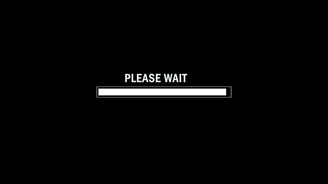 White Loading progress bar animation on alpha channle, progress bar animation from 0 to 100% with please wait text. 4K motion video
