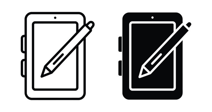 Black and white tablet icons with stylus Vector