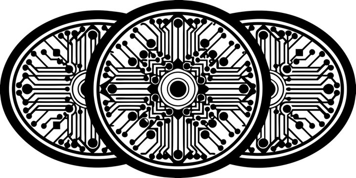 Abstract electronic circuit board circular mandala designs, vector