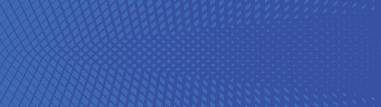 Abstract blue geometric halftone background with expanding gradient diamond pattern. Modern dynamic design creating depth and motion for branding, technology themes, presentations, and media.