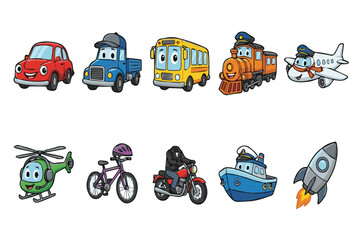 Fototapeta premium Cute Vehicle Friends Character Bundle