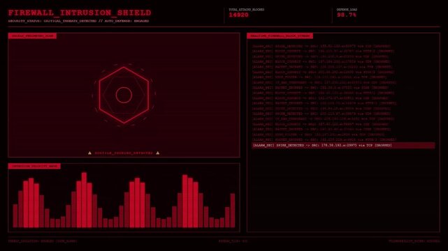 Firewall Intrusion Shield Attack Blocked Alert Animation Red Screen.
