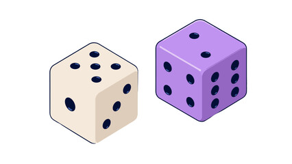 Two isometric dice in cream and purple vector style © Mark
