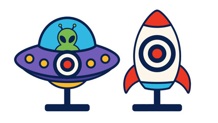 Cartoon UFO and rocket shooting targets on stands © Mark