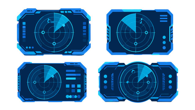 Blue futuristic radar interface panels set