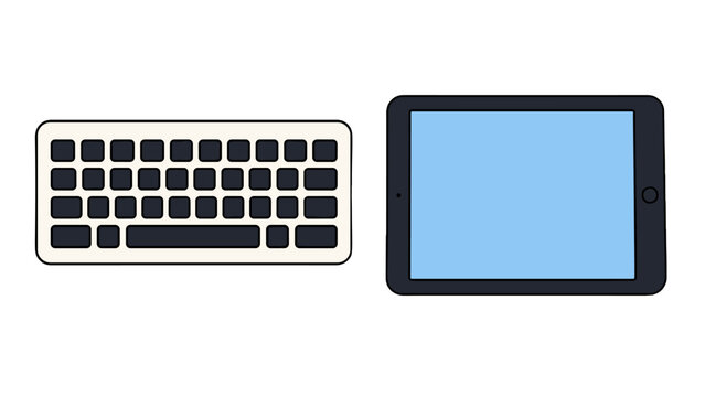 Keyboard and tablet vector illustration isolated on white