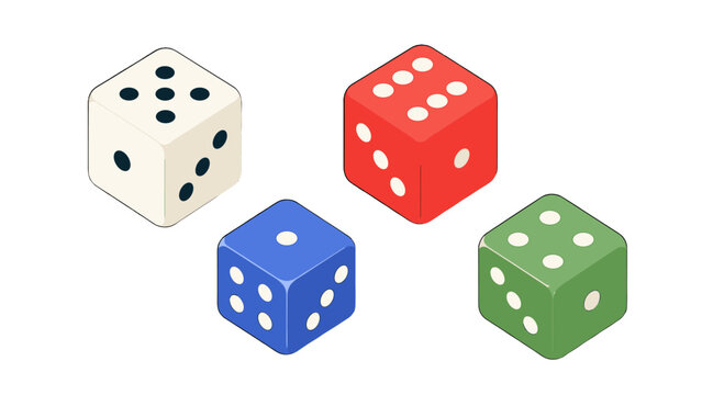 Set of four colorful isometric dice on white background