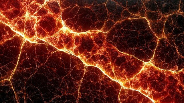 Abstract fiery lava texture with glowing cracks