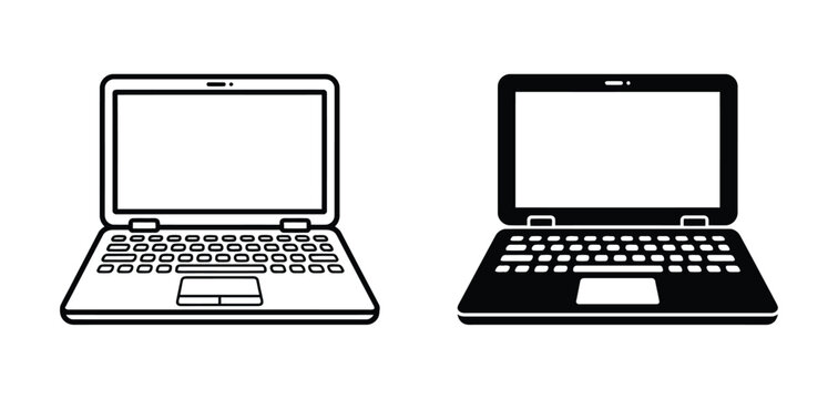 Black and white laptop computers with blank screens Vector