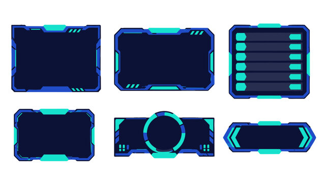 Futuristic gaming interface frames and HUD panel set