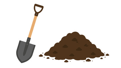 Garden shovel beside a pile of soil in flat vector style © Mark