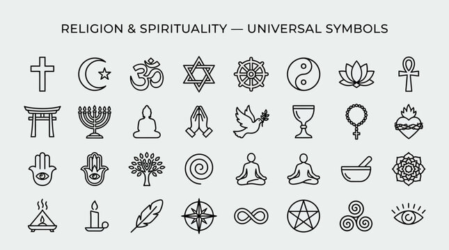 Religious Spirituality Universal Symbols Icons Set For Faith And Belief Concepts
