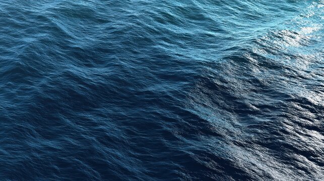 Rippling ocean surface. Dark blue, with lighter sunlit waves in the upper right corner