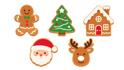 Christmas gingerbread cookie set with tree house Santa and reindeer © Mark
