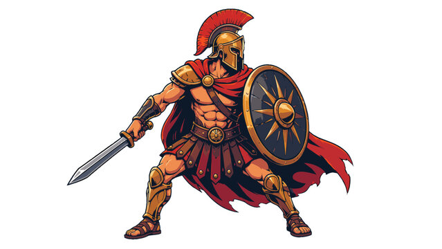 Ancient gladiator warrior with sword and shield vector mascot
