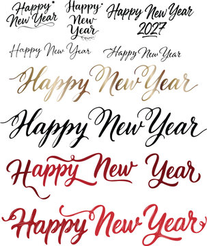 happy new year 2027 calligraphy typography set handwritten festive lettering collection vector