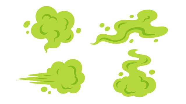 Green cartoon stink clouds and smelly gas smoke set