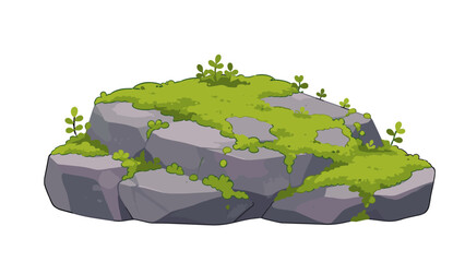 Green moss growing over gray rocks in flat vector style © Mark