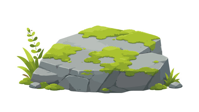 Green moss growing across cracked gray stone illustration
