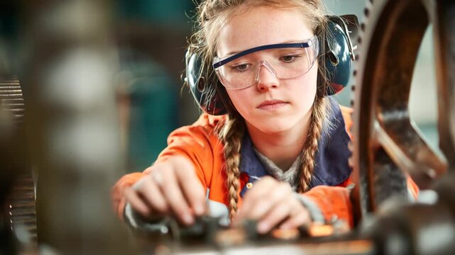 Young technician adjusts machinery in workshop during day Generative AI