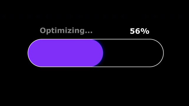 A minimalist digital loading bar animation featuring a smooth purple progress indicator filling up from twenty two percent to eighty nine percent on a clean black background.