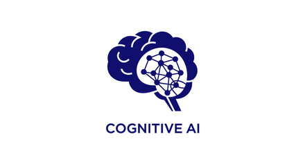 Fototapeta premium A dark blue icon of a human brain featuring a digital network pattern inside