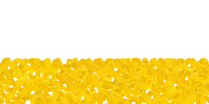 Watercolor yellow cavatappi pasta seamless border horizontal background. Illustration for Italian restaurant menus, food packaging, culinary blog, kitchen decors, textile.