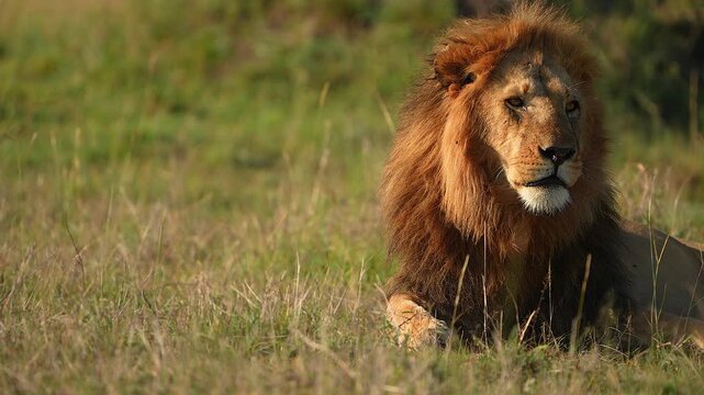 Relaxed African Lion Stretching and Yawning in Natural Habitat