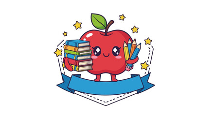 Fototapeta premium Cute Apple Character Holding Books.
