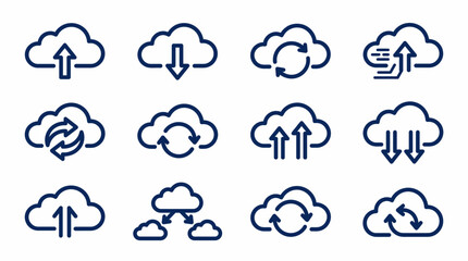 Obraz premium Collection of cloud icons with arrows for data transfer and synchronization