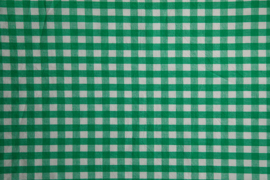 green gingham fabric texture background