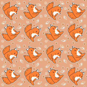 Cute fox seamless pattern vector illustration for kids fabric print