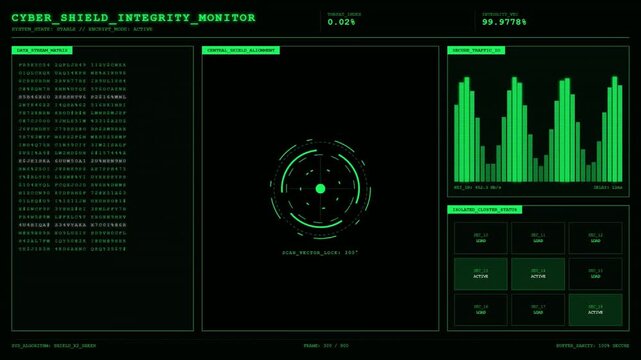 Cyber Shield Integrity Monitor Data Stream Scanning Animation Green Screen.