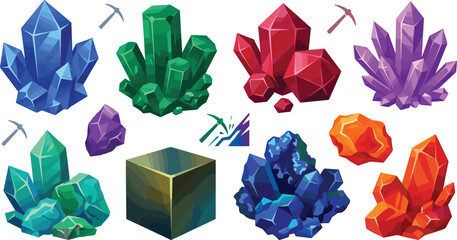 Colorful magic crystal minerals and mining assets vector illustration setColorful magic crystal minerals and mining assets vector illustration set © Mehedi