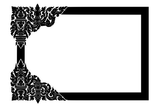 Traditional Thai pattern decorative frame black and white vector style