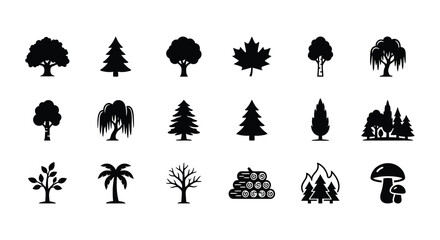 Forest Silhouette Collection Flat Vector Graphics On White Background © nurjahan