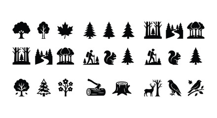 Forest Silhouette Collection Flat Vector Graphics On White Background © nurjahan