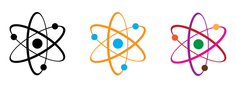 Atom icon, logo, symbol vector illustration. PNG. Editable stroke. scientific icon or logo.