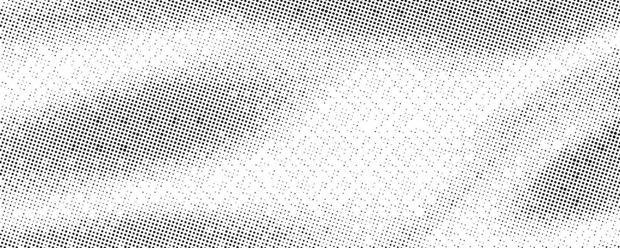 Abstract black and white wavy halftone dots pattern grunge background banner. Vector illusatration