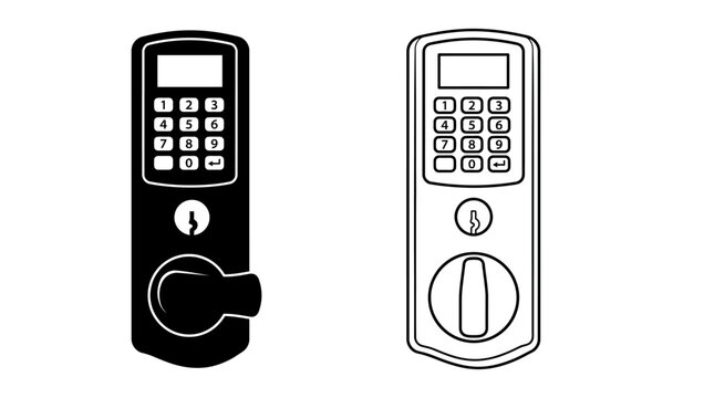 Keypad lock with cylindrical bolt black and white line drawing