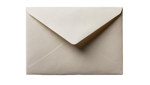 Unsealed beige paper envelope with triangular flap, isolated on transparent background