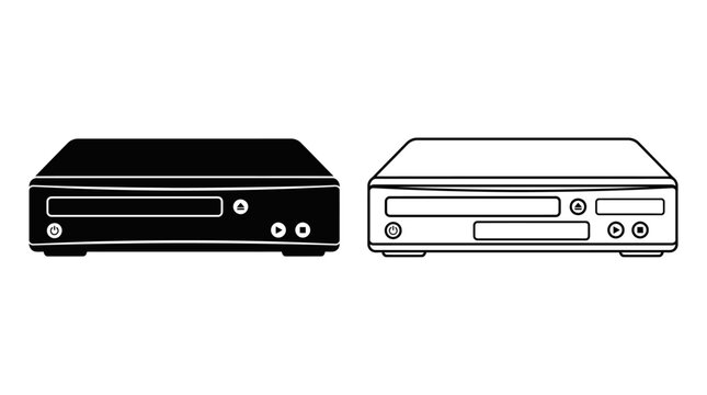 Optical Disc Drive Silhouette On White Background Linear Illustration