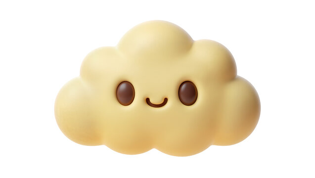 Cute yellow cloud character with happy face, isolated on transparent background