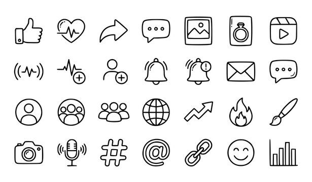 Complete Social Media Doodle Set: Hand Drawn Design Elements Collection
