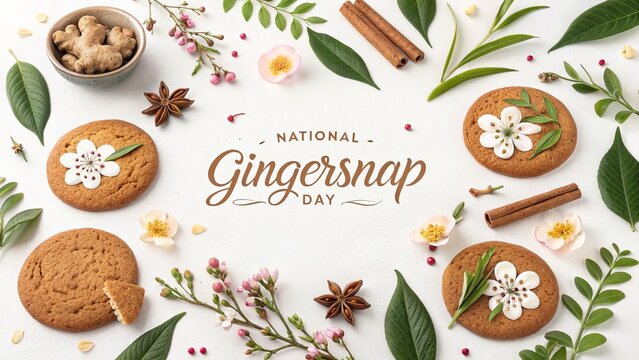 Elegant Botanical Typography National Gingersnap Day With Floral Touches.