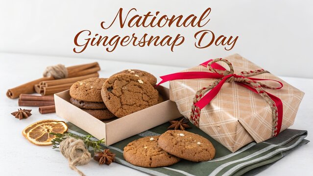 Luxurious Script Typography National Gingersnap Day Stylish Cookie Artwork.