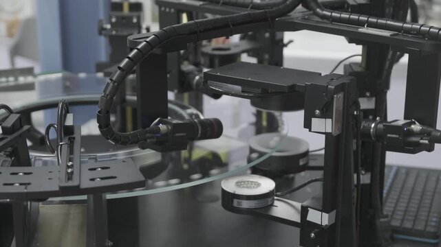 High speed inspection machine. Automation factory working high precision photo defect detector photograph quality control.