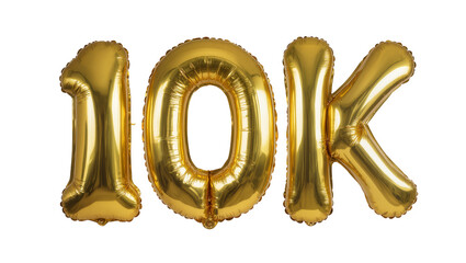 Golden 10K foil balloons celebrating a milestone, isolated on transparent background © Marcel